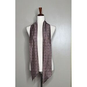 Talbots Silk Scarf Burgundy Medallion Geometric Print Long Rectangle 64 Inch